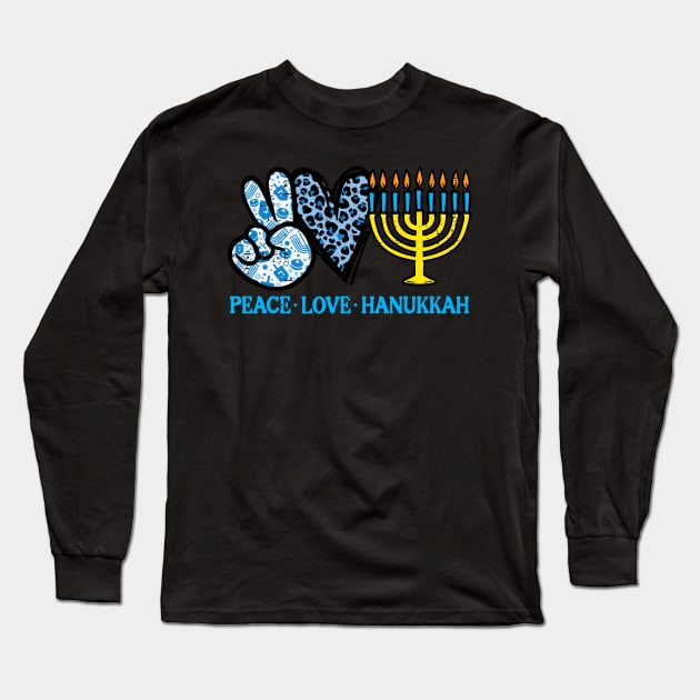 Peace Love Hanukkah Chanukah Menorah Jewish Long Sleeve T-Shirt by rhazi mode plagget